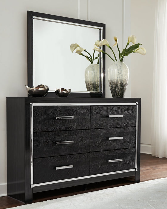 Kaydell Queen Upholstered Panel Headboard with Mirrored Dresser, Chest and Nightstand Huntsville Furniture Outlet