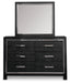 Kaydell Queen Upholstered Panel Headboard with Mirrored Dresser, Chest and Nightstand Huntsville Furniture Outlet
