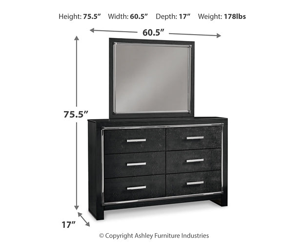 Kaydell Queen Upholstered Panel Headboard with Mirrored Dresser Huntsville Furniture Outlet