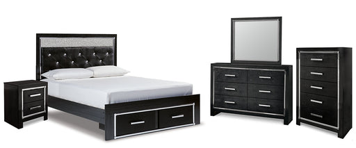 Kaydell Queen Upholstered Panel Storage Bed with Mirrored Dresser, Chest and Nightstand Huntsville Furniture Outlet