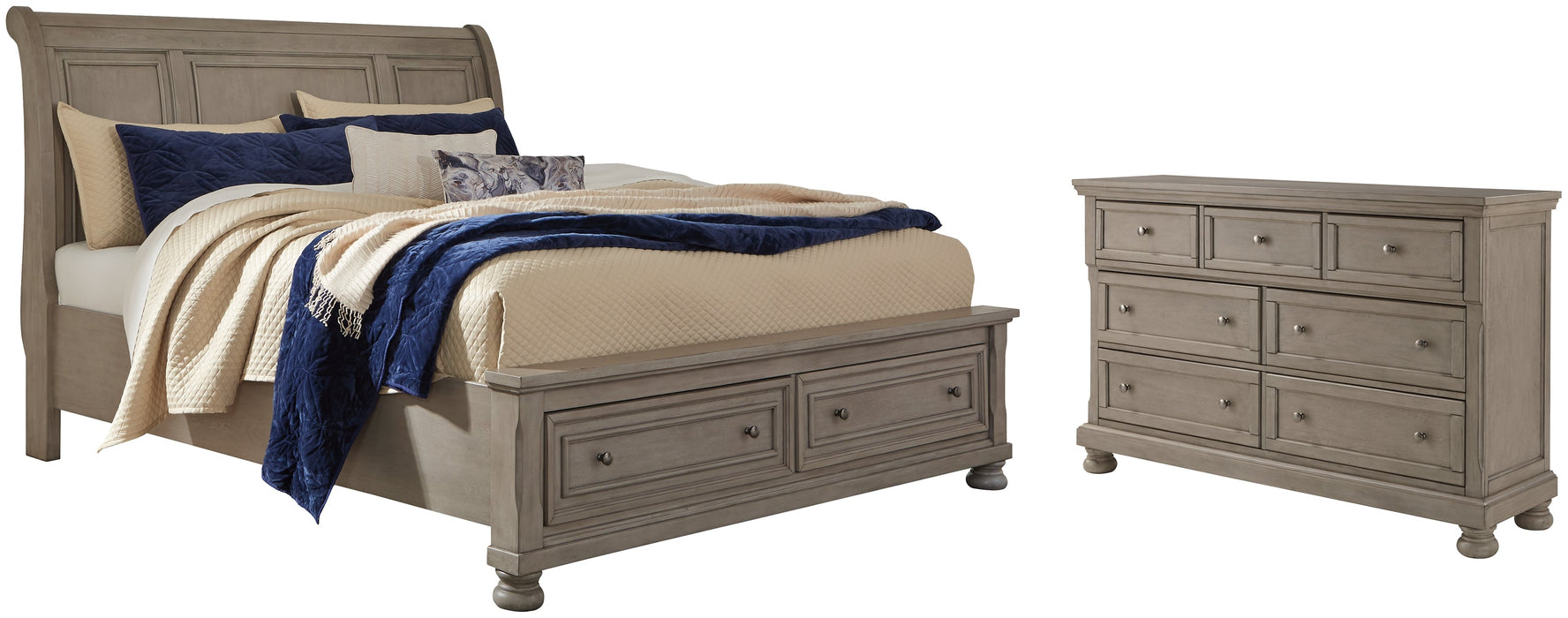 Lettner California King Sleigh Bed with Dresser Huntsville Furniture Outlet