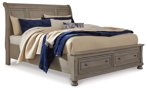 Lettner California King Sleigh Bed with Mirrored Dresser, Chest and 2 Nightstands Huntsville Furniture Outlet