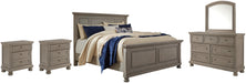 Lettner Queen Panel Bed with Mirrored Dresser and 2 Nightstands Huntsville Furniture Outlet