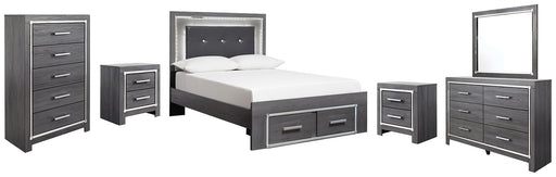 Lodanna Full Panel Bed with 2 Storage Drawers with Mirrored Dresser, Chest and 2 Nightstands Huntsville Furniture Outlet