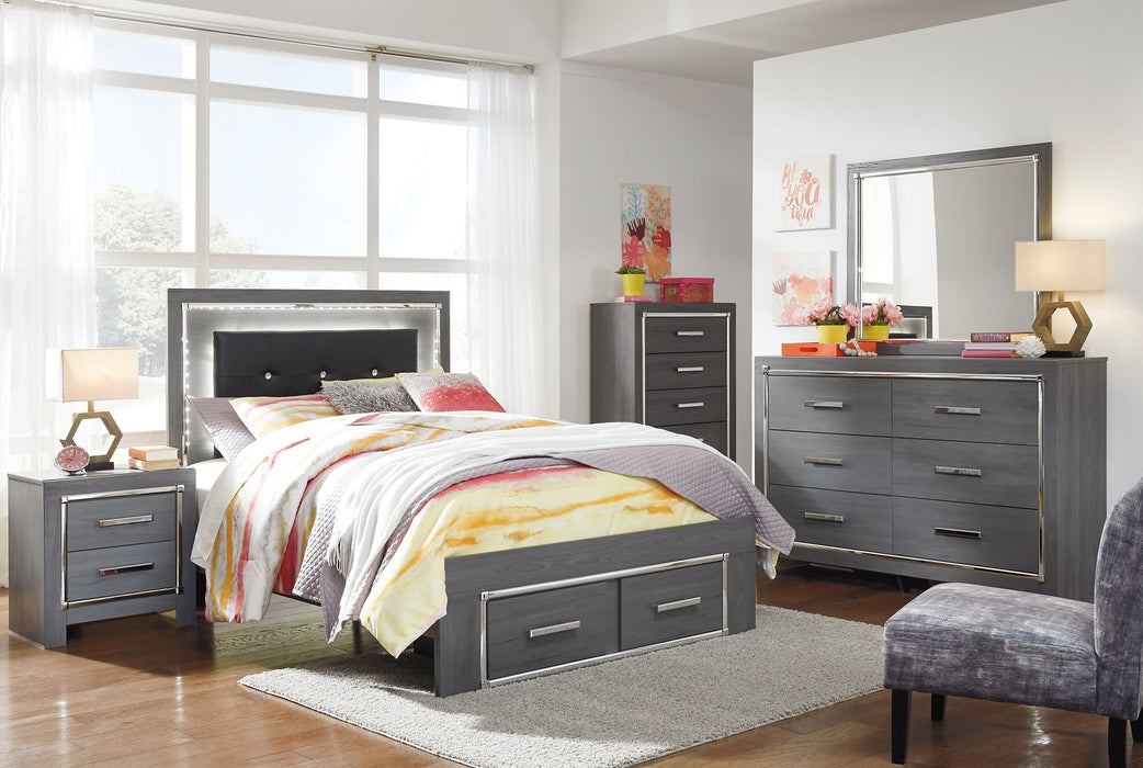 Lodanna Full Panel Bed with 2 Storage Drawers with Mirrored Dresser, Chest and Nightstand Huntsville Furniture Outlet