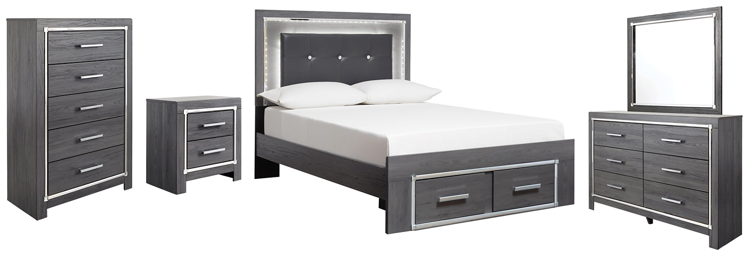 Lodanna Full Panel Bed with 2 Storage Drawers with Mirrored Dresser, Chest and Nightstand Huntsville Furniture Outlet