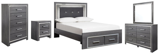 Lodanna Full Panel Bed with 2 Storage Drawers with Mirrored Dresser, Chest and Nightstand Huntsville Furniture Outlet