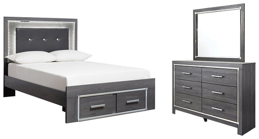 Lodanna Full Panel Bed with 2 Storage Drawers with Mirrored Dresser Huntsville Furniture Outlet