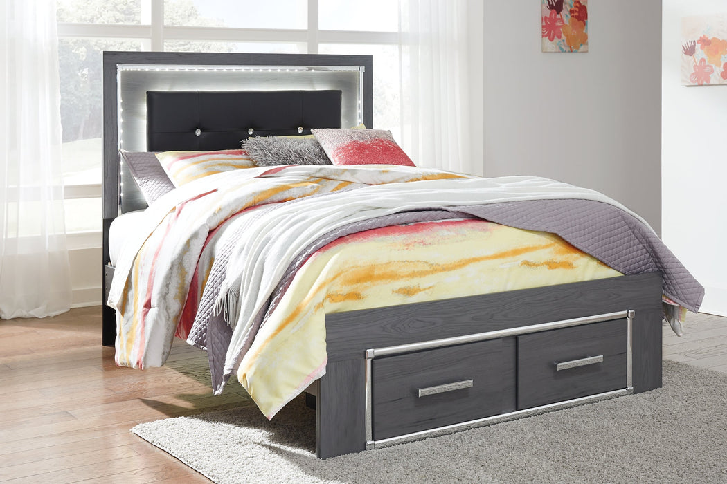 Lodanna Full Panel Bed with 2 Storage Drawers with Mirrored Dresser and 2 Nightstands Huntsville Furniture Outlet