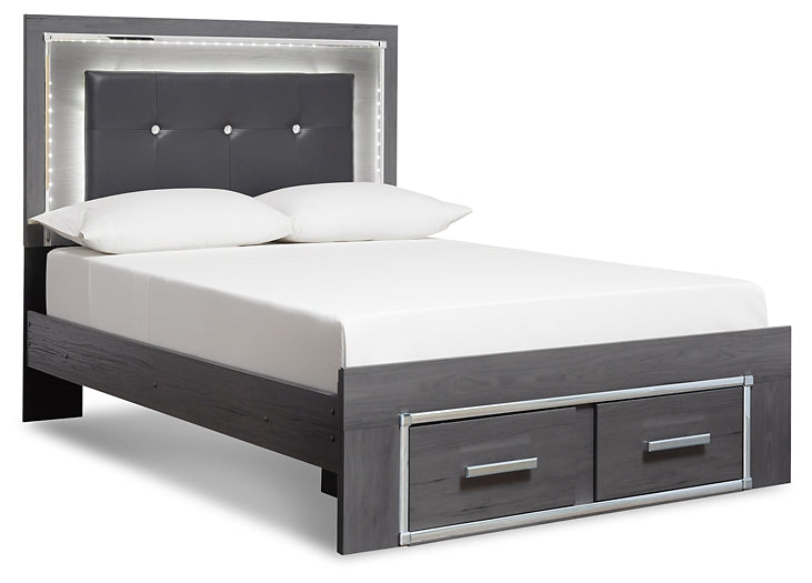 Lodanna Full Panel Bed with 2 Storage Drawers with Mirrored Dresser and 2 Nightstands Huntsville Furniture Outlet