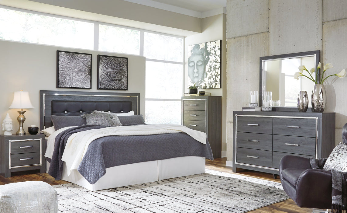 Lodanna King/California King Upholstered Panel Headboard with Mirrored Dresser, Chest and 2 Nightstands Huntsville Furniture Outlet