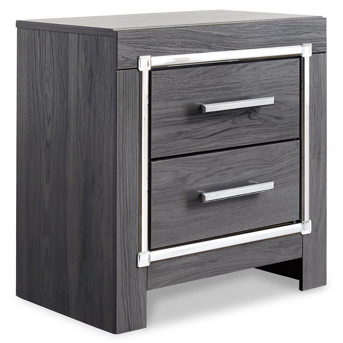 Lodanna King Panel Bed with 2 Storage Drawers with Mirrored Dresser, Chest and 2 Nightstands Huntsville Furniture Outlet