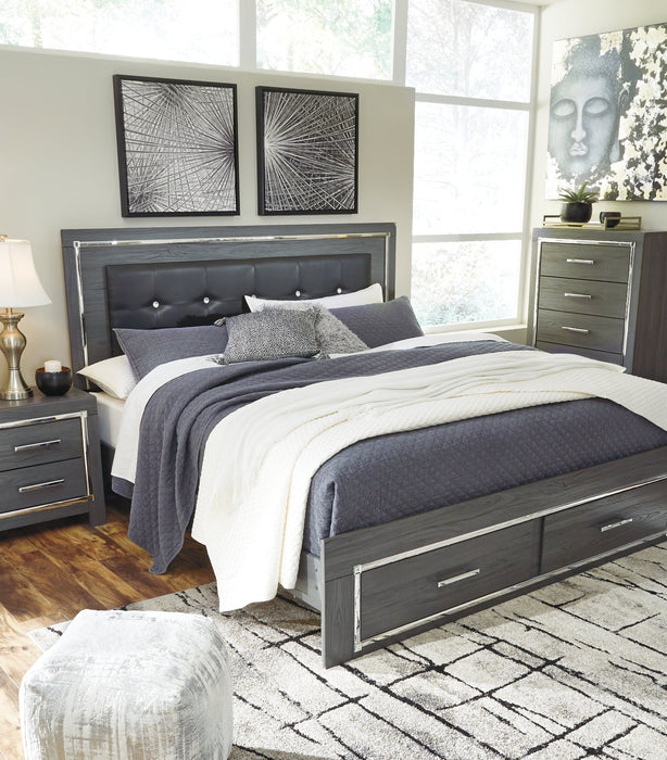 Lodanna King Panel Bed with 2 Storage Drawers with Mirrored Dresser and Nightstand Huntsville Furniture Outlet