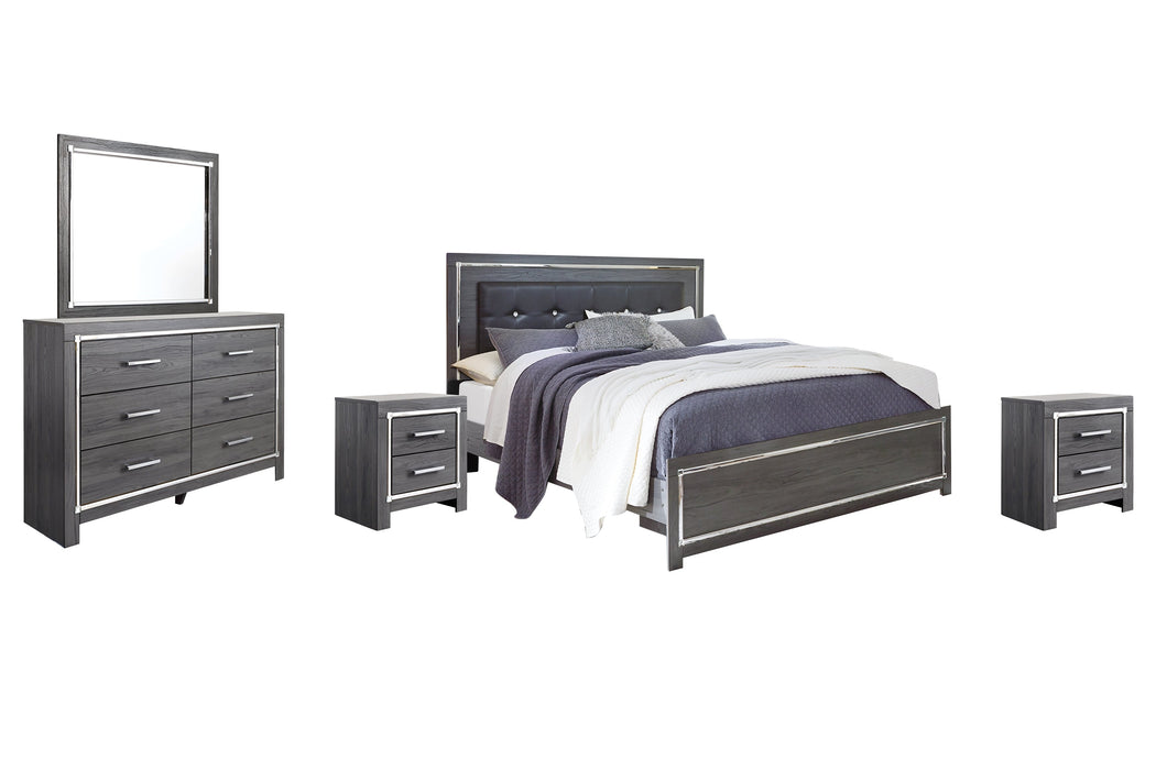 Lodanna King Panel Bed with Mirrored Dresser and 2 Nightstands Huntsville Furniture Outlet