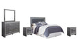 Lodanna Queen/Full Upholstered Panel Headboard with Mirrored Dresser and 2 Nightstands Huntsville Furniture Outlet