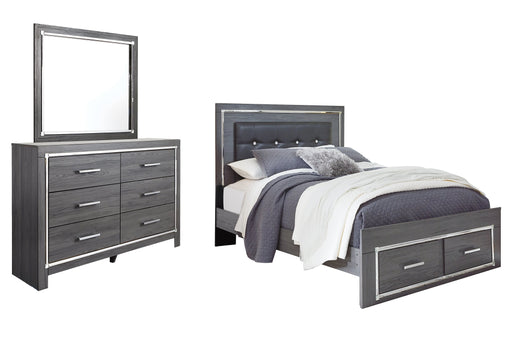 Lodanna Queen Panel Bed with 2 Storage Drawers with Mirrored Dresser Huntsville Furniture Outlet