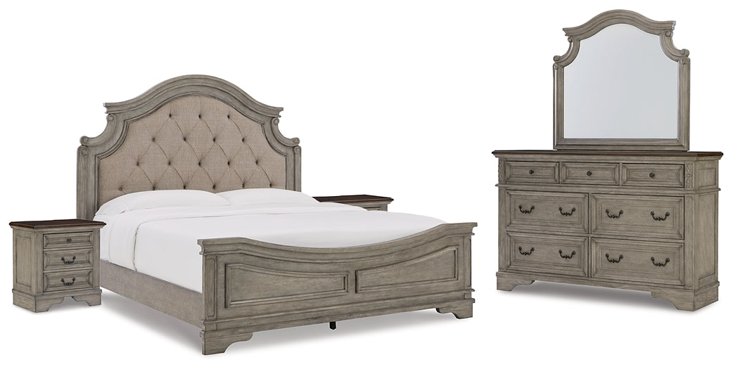 Lodenbay California King Panel Bed with Mirrored Dresser and 2 Nightstands Huntsville Furniture Outlet