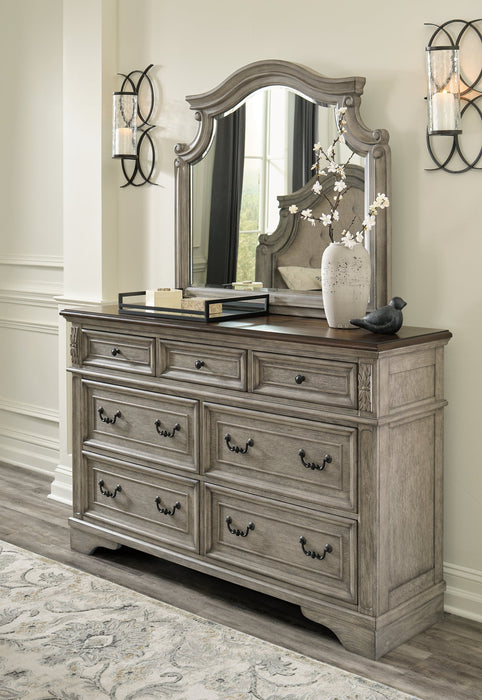 Lodenbay California King Panel Bed with Mirrored Dresser and 2 Nightstands Huntsville Furniture Outlet