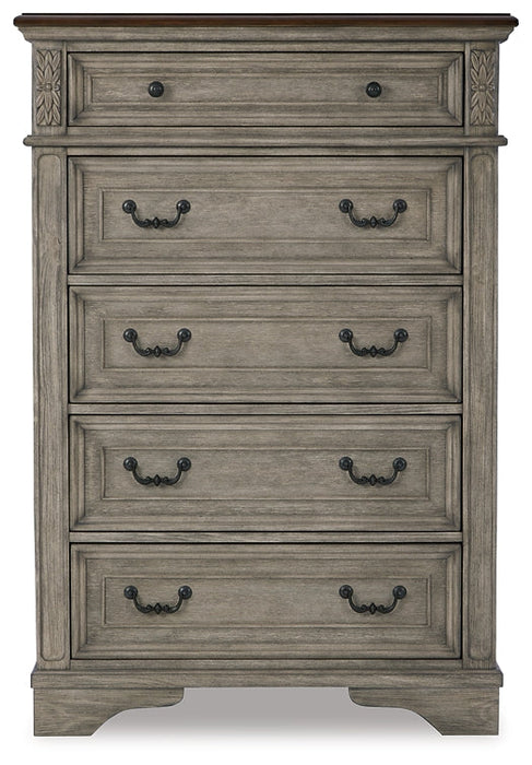 Lodenbay California King Panel Bed with Mirrored Dresser and Chest Huntsville Furniture Outlet