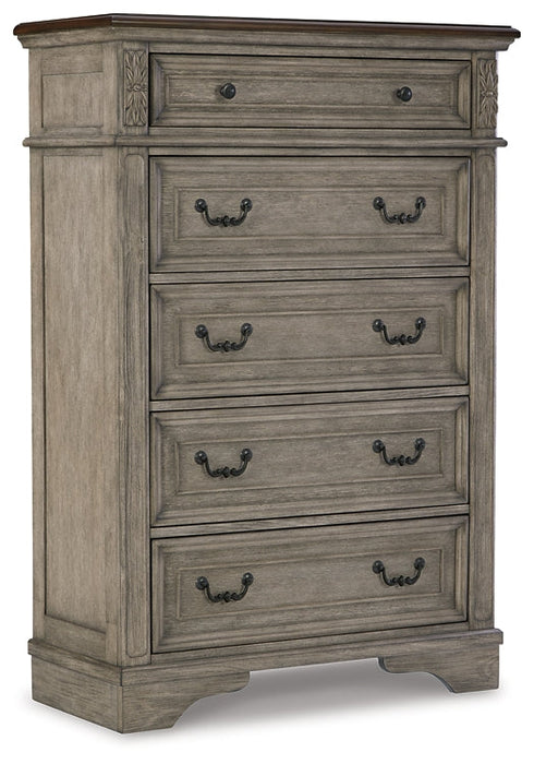 Lodenbay California King Panel Bed with Mirrored Dresser and Chest Huntsville Furniture Outlet