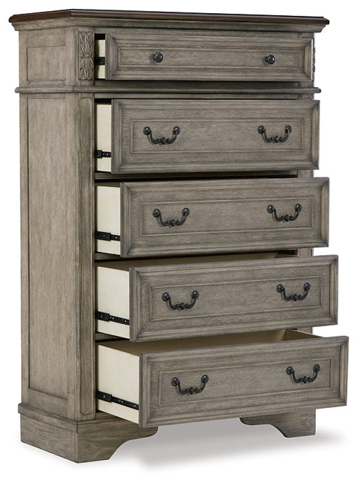 Lodenbay California King Panel Bed with Mirrored Dresser and Chest Huntsville Furniture Outlet