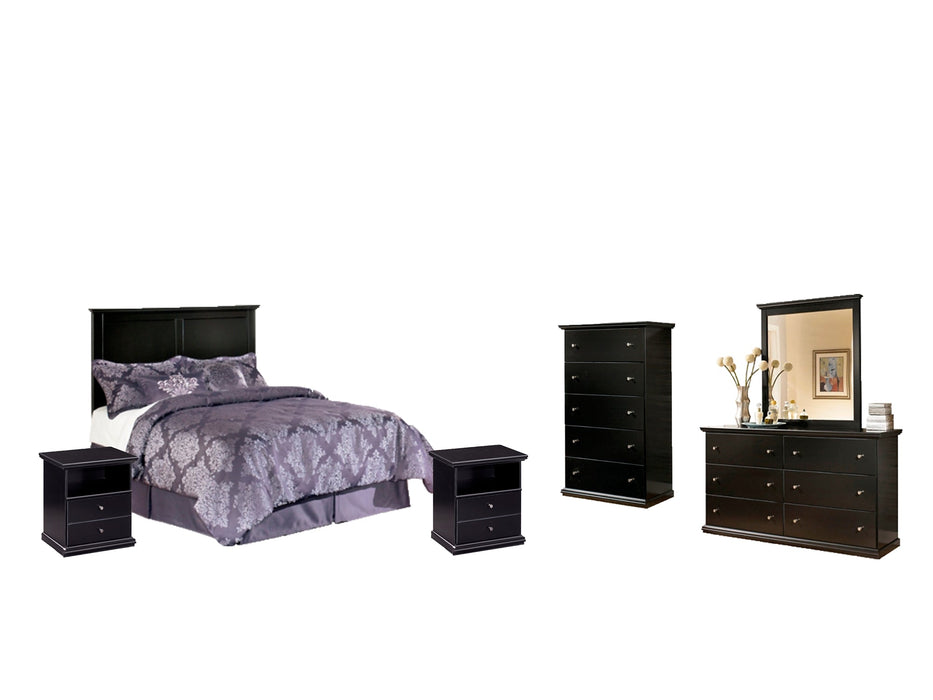 Maribel Full Panel Headboard with Mirrored Dresser, Chest and 2 Nightstands Huntsville Furniture Outlet