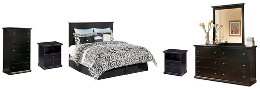 Maribel King/California King Panel Headboard with Mirrored Dresser, Chest and 2 Nightstands Huntsville Furniture Outlet