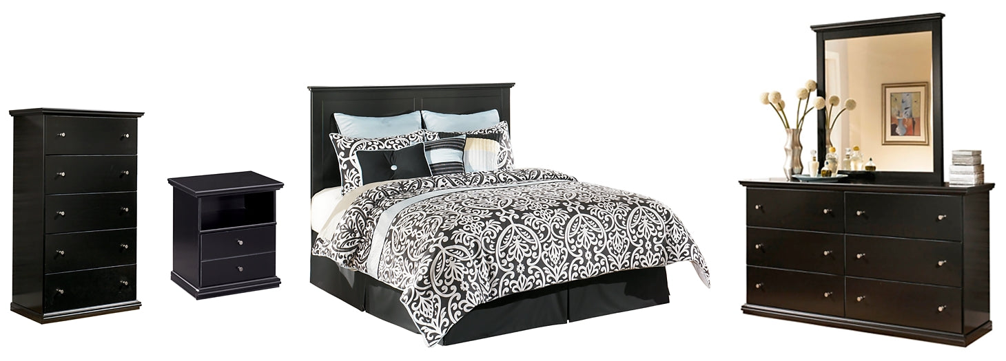 Maribel King/California King Panel Headboard with Mirrored Dresser, Chest and Nightstand Huntsville Furniture Outlet