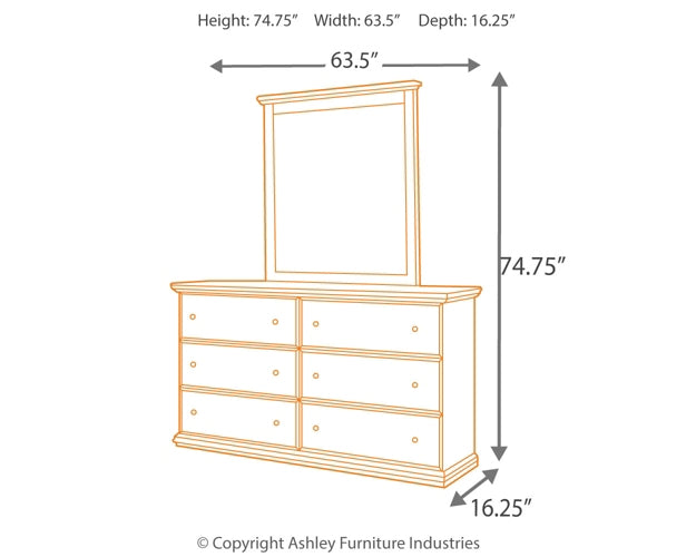 Maribel King/California King Panel Headboard with Mirrored Dresser, Chest and Nightstand Huntsville Furniture Outlet