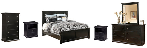 Maribel King Panel Bed with Mirrored Dresser, Chest and 2 Nightstands Huntsville Furniture Outlet