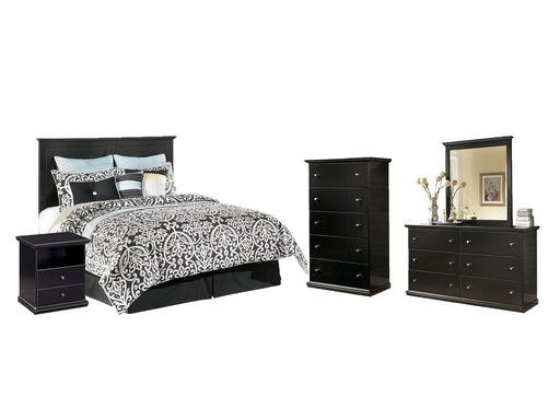 Maribel Queen/Full Panel Headboard with Mirrored Dresser, Chest and Nightstand Huntsville Furniture Outlet