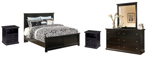 Maribel Queen Panel Bed with Mirrored Dresser and 2 Nightstands Huntsville Furniture Outlet