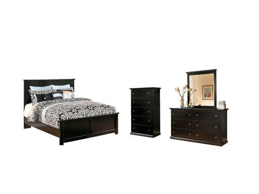 Maribel Queen Panel Bed with Mirrored Dresser and Chest Huntsville Furniture Outlet