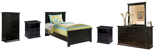 Maribel Twin Panel Bed with Mirrored Dresser, Chest and 2 Nightstands Huntsville Furniture Outlet