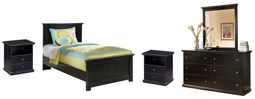 Maribel Twin Panel Bed with Mirrored Dresser and 2 Nightstands Huntsville Furniture Outlet