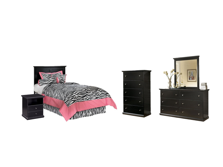 Maribel Twin Panel Headboard with Mirrored Dresser, Chest and Nightstand Huntsville Furniture Outlet