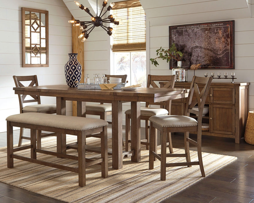 Moriville Counter Height Dining Table and 4 Barstools and Bench with Storage Huntsville Furniture Outlet