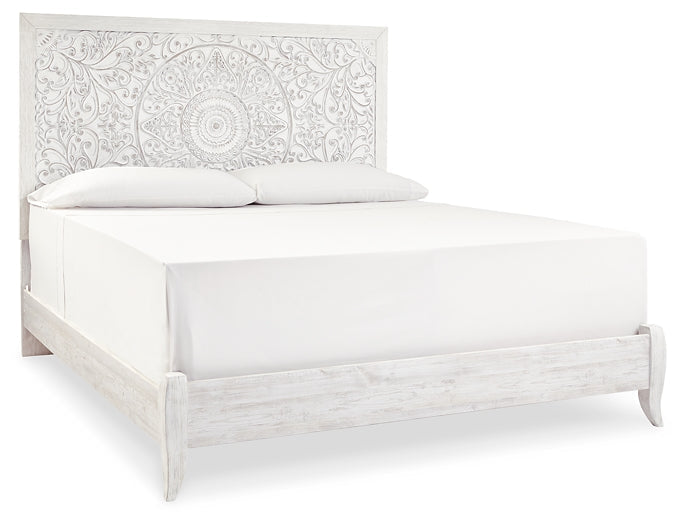 Paxberry King Panel Bed with Mirrored Dresser, Chest and 2 Nightstands Huntsville Furniture Outlet