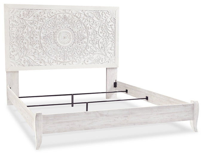 Paxberry King Panel Bed with Mirrored Dresser, Chest and 2 Nightstands Huntsville Furniture Outlet