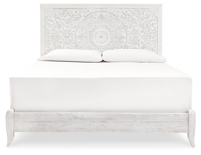 Paxberry King Panel Bed with Mirrored Dresser, Chest and Nightstand Huntsville Furniture Outlet