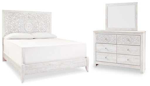 Paxberry King Panel Bed with Mirrored Dresser Huntsville Furniture Outlet