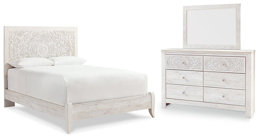 Paxberry Queen Panel Bed with Mirrored Dresser Huntsville Furniture Outlet