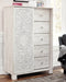 Paxberry Queen Panel Bed with Mirrored Dresser and Chest Huntsville Furniture Outlet