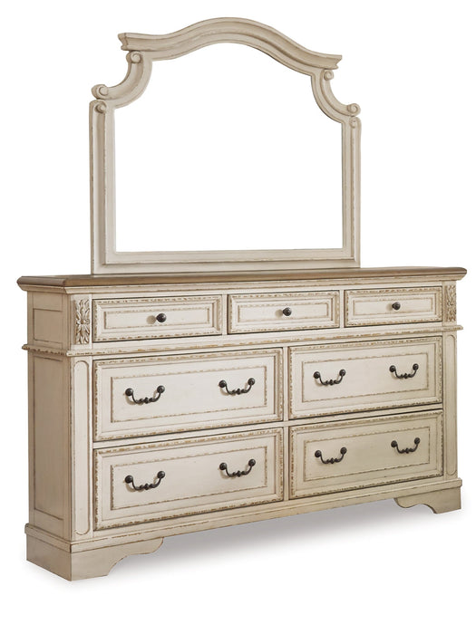 Realyn California King Sleigh Bed with Mirrored Dresser, Chest and Nightstand Huntsville Furniture Outlet