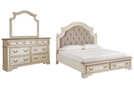 Realyn California King Upholstered Bed with Mirrored Dresser Huntsville Furniture Outlet