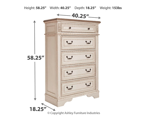 Realyn California King Upholstered Bed with Mirrored Dresser and Chest Huntsville Furniture Outlet