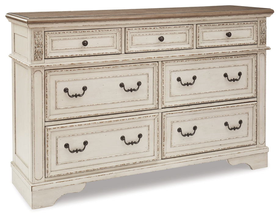 Realyn California King Upholstered Panel Bed with Dresser Huntsville Furniture Outlet