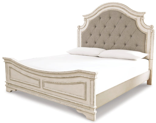 Realyn California King Upholstered Panel Bed with Dresser Huntsville Furniture Outlet