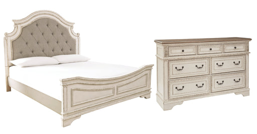 Realyn California King Upholstered Panel Bed with Dresser Huntsville Furniture Outlet