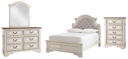 Realyn Full Panel Bed with Mirrored Dresser and Chest Huntsville Furniture Outlet